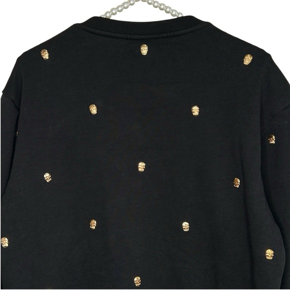 Zara Skull Studded Crewneck Sweatshirt Med Whimsigoth Rock Festival Punk Black - Picture 6 of 10